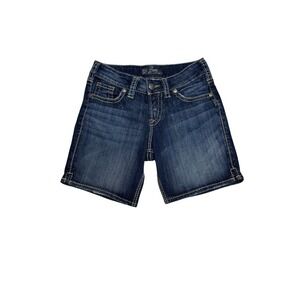 Women's Silver Jeans Suki Shorts Sz 26 Low Rise Distressed Dark Blue